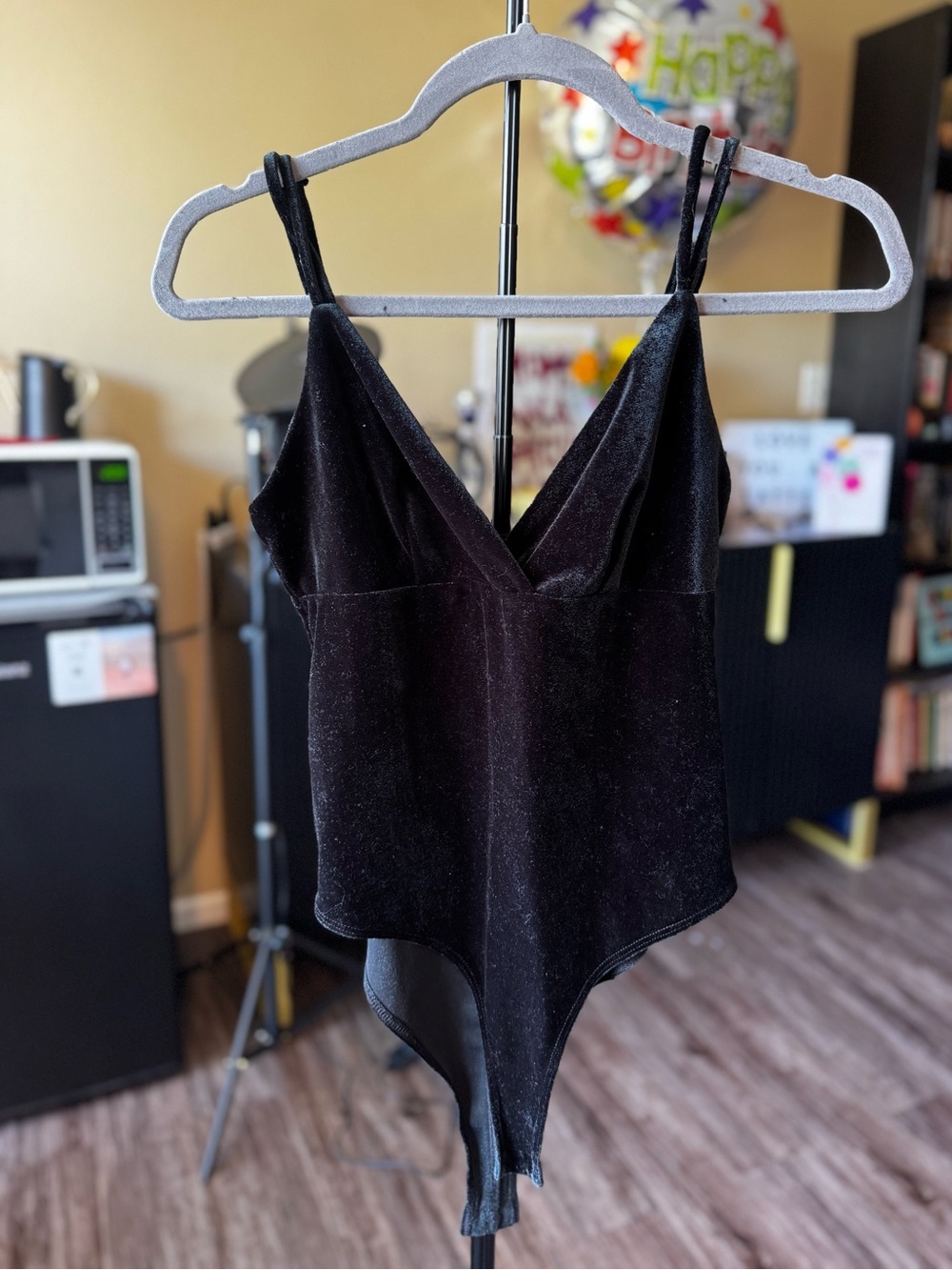 Forever 21 Black Velvet V-Neck Bodysuit